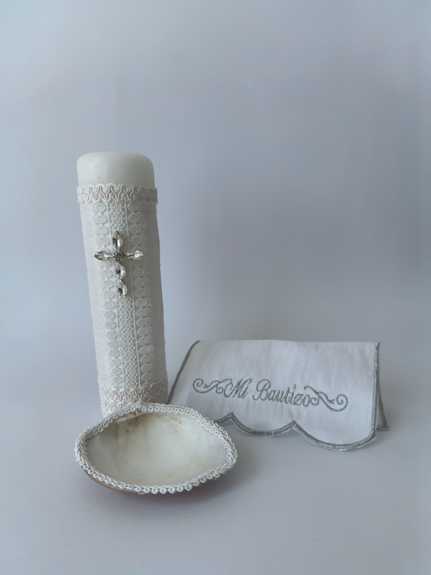 Kit para bautizo con motivo de cruz de cristal