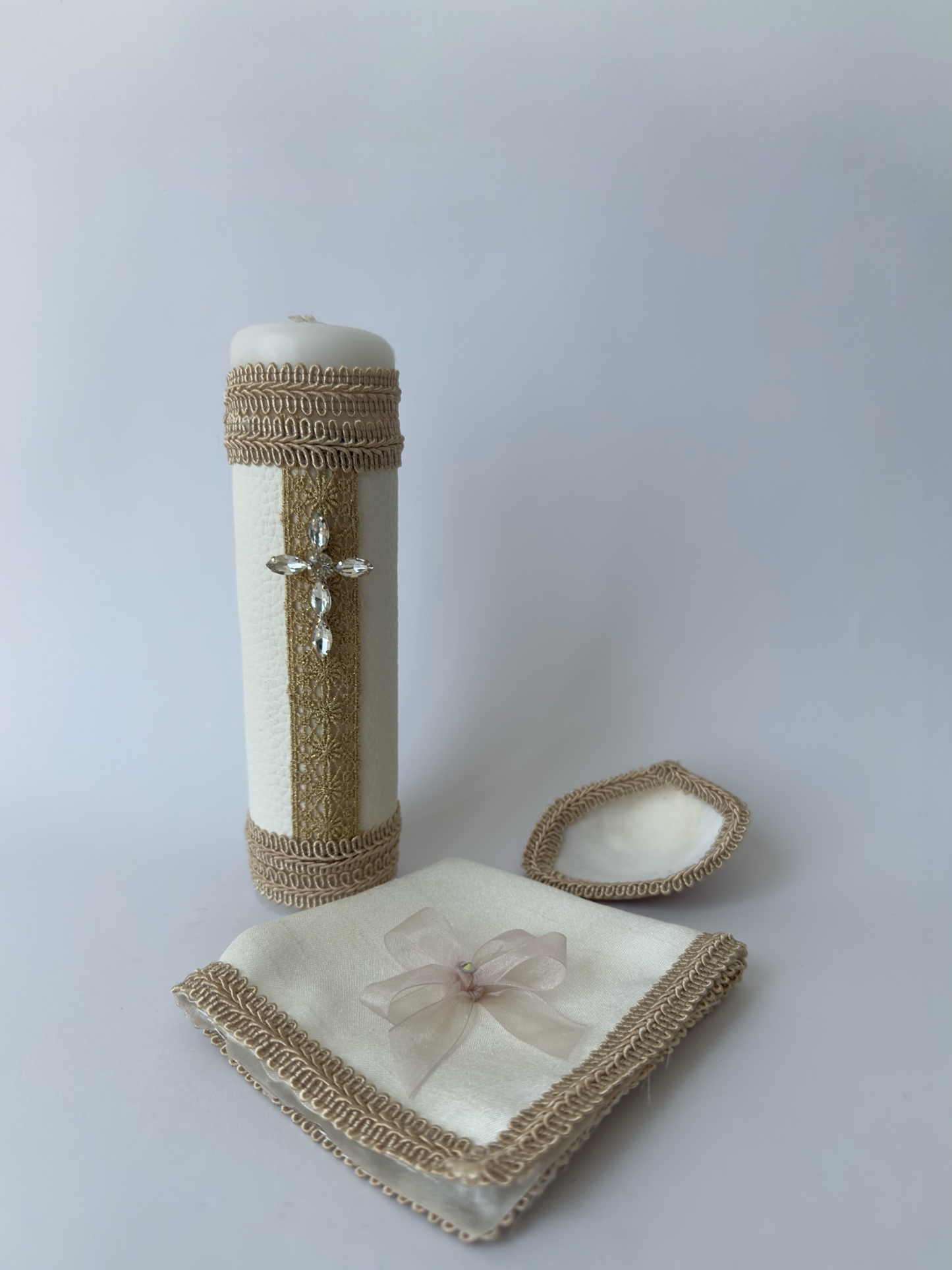 Kit para bautizo con motivo de cruz de cristal