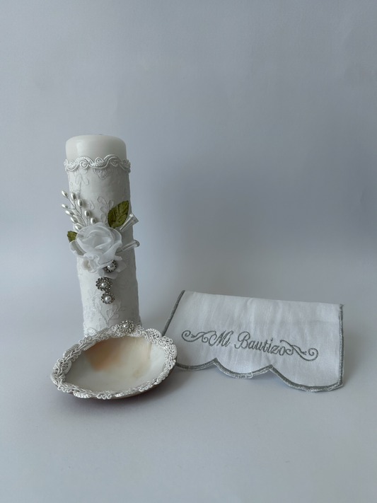 Kit para bautizo con motivo de flores