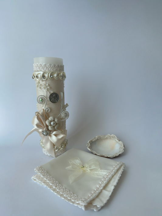 Kit para bautizo con motivo de ángelito y flores